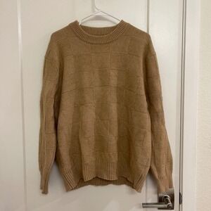 Madewell Wool Blend Brown Checkered Crewneck Sweater Preppy Chic Fall